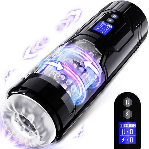 7 Thrusting & Rotating & Vibrating Modes with LCD Display Male Stroker