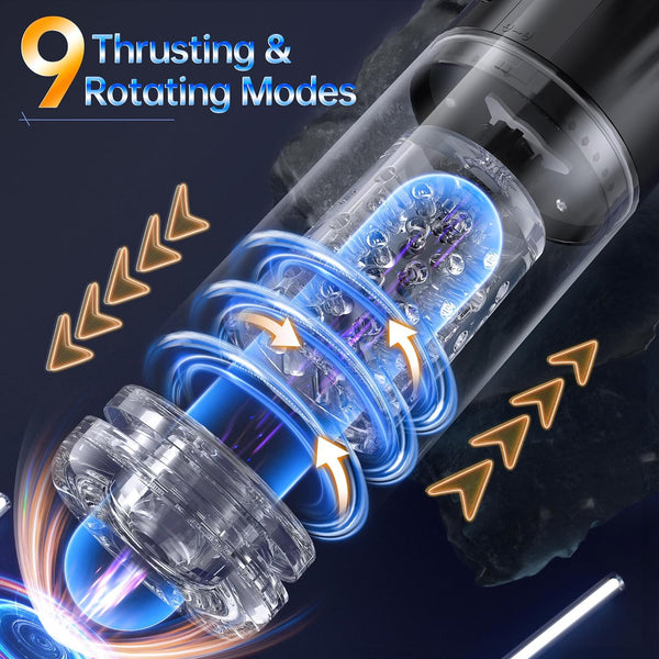 LCD Display 9 Thrusting & Rotating & Suction Male Stroker