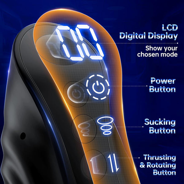 LCD Display 9 Thrusting & Rotating & Suction Male Stroker