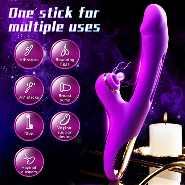4IN1 Sucking & Flapping Rabbit Vibrator Purple