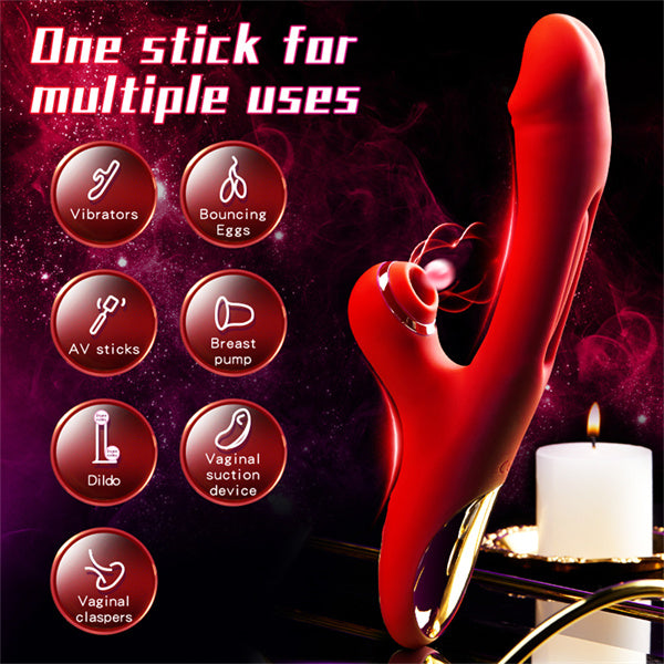 4IN1 Sucking & Flapping Rabbit Vibrator Red
