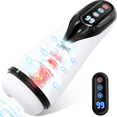 9 Suction & Vibration & Heating Male Stroker White