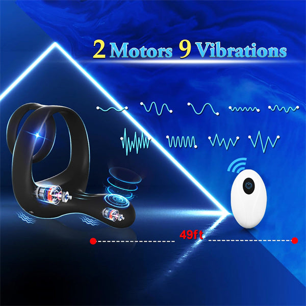 Dual Motors 9 Vibrations Remote Cock Ring