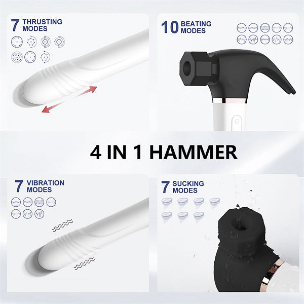 4IN1 Sucking & Thursting & Vibrating & Licking Hammer Vibrator Black/White