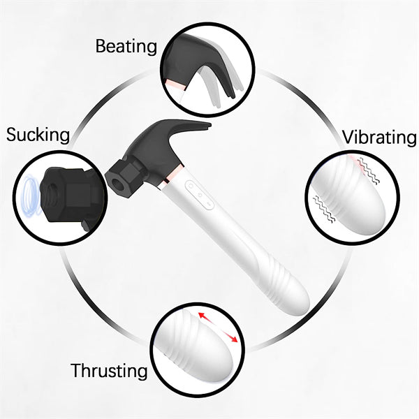 4IN1 Sucking & Thursting & Vibrating & Licking Hammer Vibrator Black/White