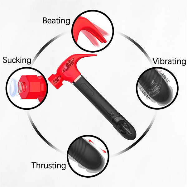 4IN1 Sucking & Thursting & Vibrating & Licking Hammer Vibrator Red