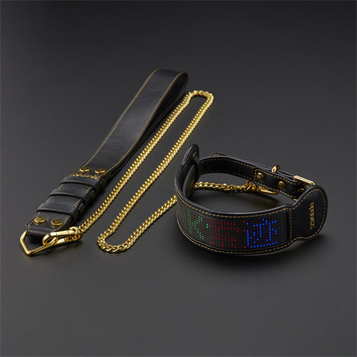 LOCKINK App Controlled Changeable Display Leather LED Collar & Leash Set