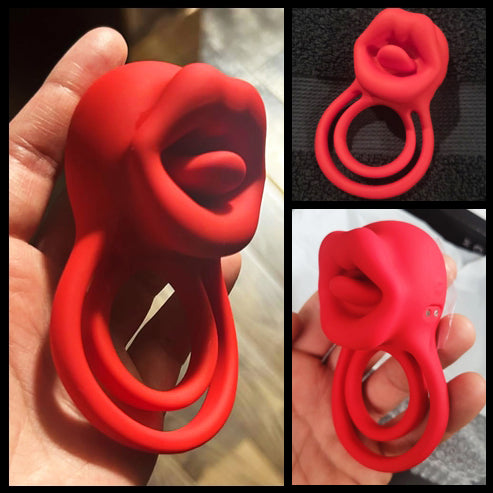 Reviews:3-in-1 Mouth Shaped Rose Toy Cock Ring Vibrator