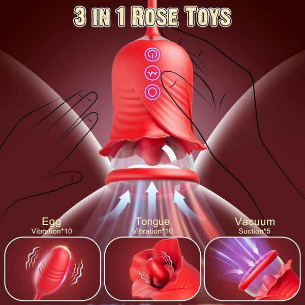 3-in-1 Rose Suction Vibrator for Multi-Layered Stimulation