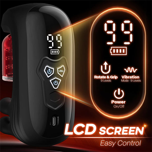 360° Licking Glans Mens Vibrator with 9 Rotating Clamping Vibrating Penis Trainer