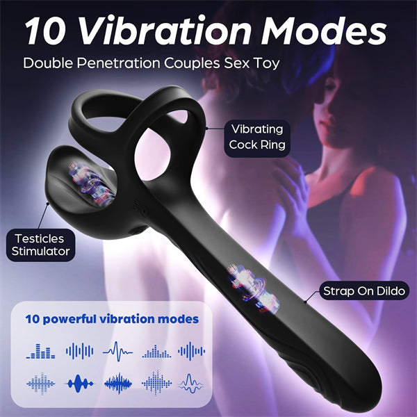 3IN1 Vibrating Cock Ring with Dildo Vibrator