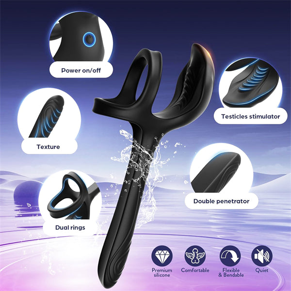 3IN1 Vibrating Cock Ring with Dildo Vibrator