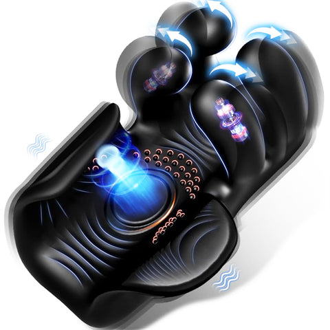 10 Finger Massaging & Tapping & Vibrating Male Stroker Penis Trainer Glans