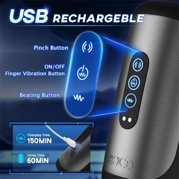 10 Finger Massaging & Tapping & Vibrating Male Stroker Penis Trainer Glans