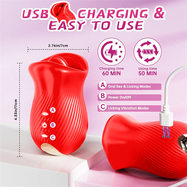 4 in 1 Tongue Licking Vibrator Rose Sex Toys