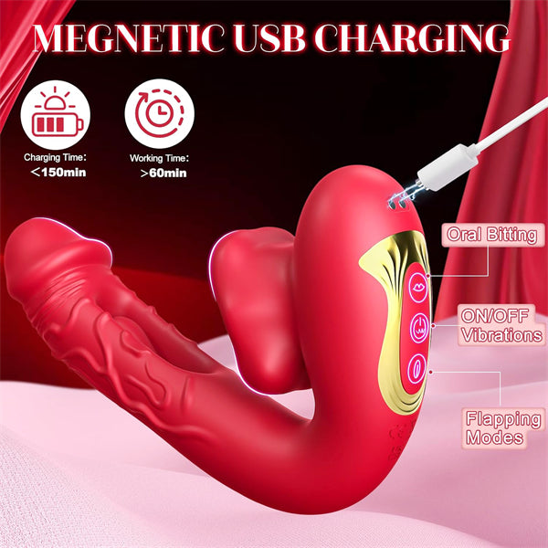 4in1 G Spot Dildo Vibrator With Flapping Vibrating Licking Biting Modes