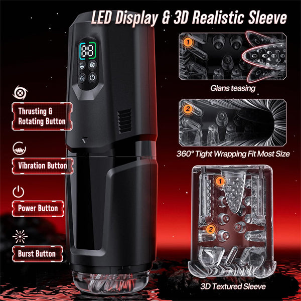 7 Thrusting Rotating Vibrating Licking Modes Male Stroker with One-Click Burst