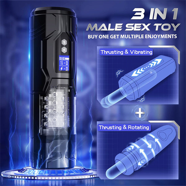 7 Thrusting & Rotating & Vibrating Modes with LCD Display Male Stroker
