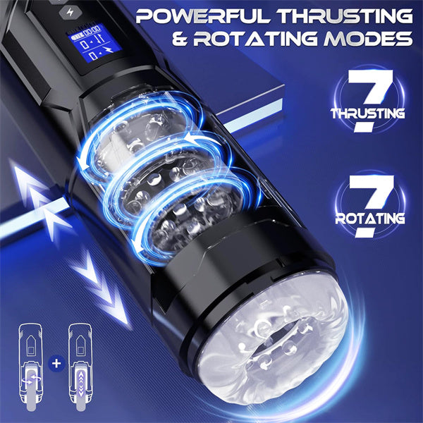 7 Thrusting & Rotating & Vibrating Modes with LCD Display Male Stroker
