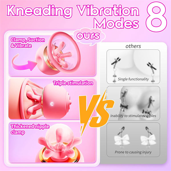 9 Kneading Manual Sucking Stimulator Rose Nipple Clamps Vibrator