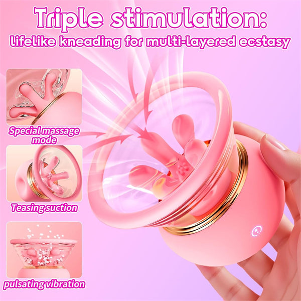 9 Kneading Manual Sucking Stimulator Rose Nipple Clamps Vibrator