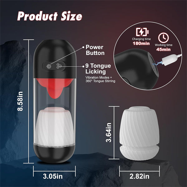 9 Vibrating & 360° Tongue Licking Male Stroker