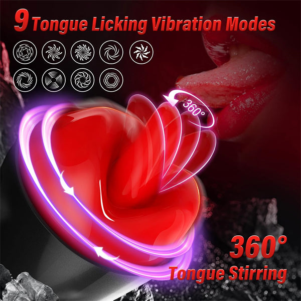 9 Vibrating & 360° Tongue Licking Male Stroker