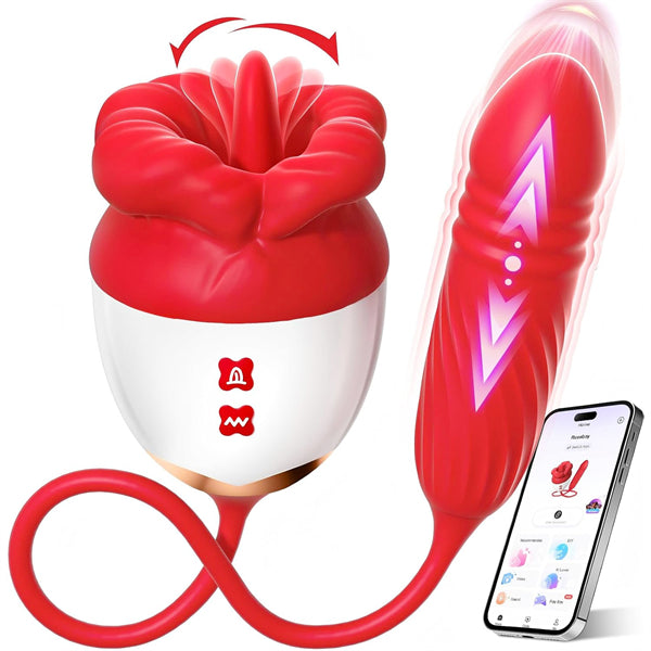 AI App Controlled Rose Toy Vibrator with Tongue Licking Thrusting & G-Spot Stimulation