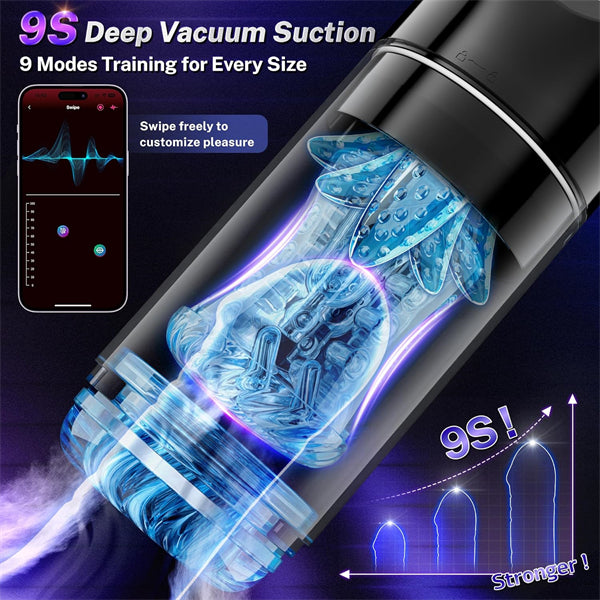 AI Sync Male Sex Toy 9S Penis Pump & 9 Thrusting Rotating Vibrating Sucking Licking Modes Pocket Pussy Stroker