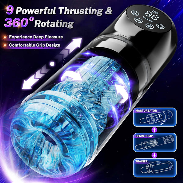 AI Sync Male Sex Toy 9S Penis Pump & 9 Thrusting Rotating Vibrating Sucking Licking Modes Pocket Pussy Stroker