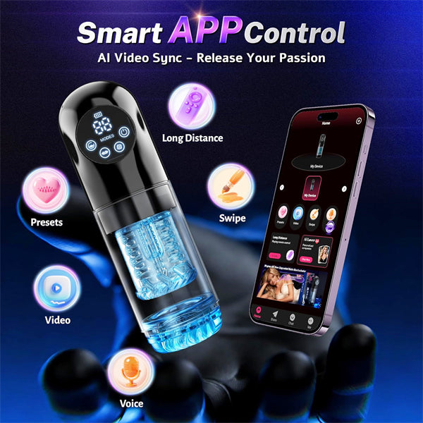 AI Sync Male Sex Toy 9S Penis Pump & 9 Thrusting Rotating Vibrating Sucking Licking Modes Pocket Pussy Stroker