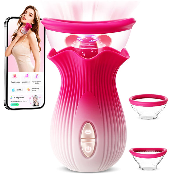 AI Sync Rose Vibrator with Dual Suction