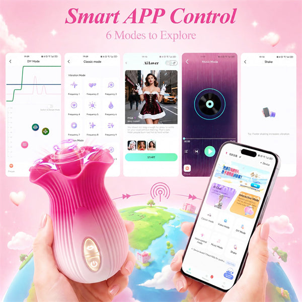 AI Sync Rose Vibrator with Dual Suction