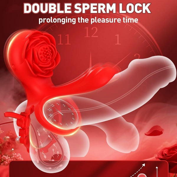 Adjustable Vibrating Cock Ring with Penis Sleeve and Rose Clitoral Stimulator