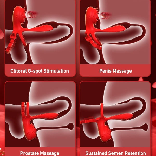 Adjustable Vibrating Cock Ring with Penis Sleeve and Rose Clitoral Stimulator