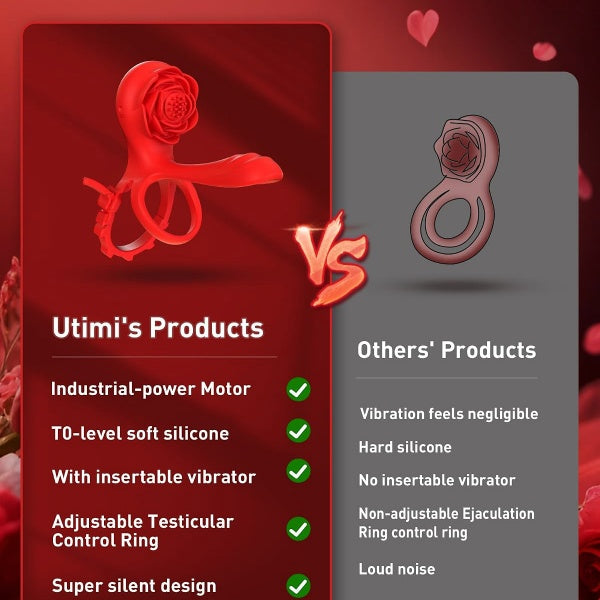 Adjustable Vibrating Cock Ring with Penis Sleeve and Rose Clitoral Stimulator
