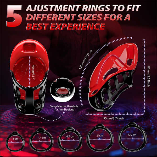 App & Remote Control Penis Cage with 5 Rings 2 Keys