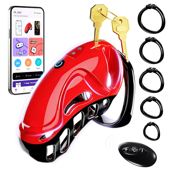 App & Remote Control Penis Cage with 5 Rings 2 Keys