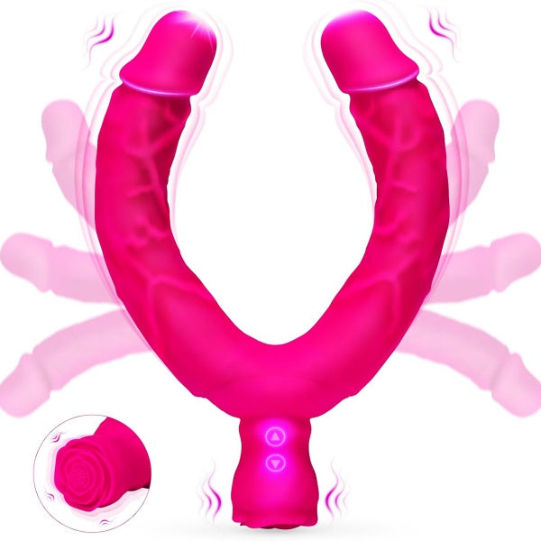 Double-Ended Vibrating Dildo with Rose Stimulation