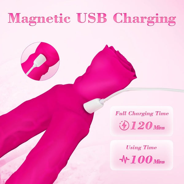 Double-Ended Vibrating Dildo with Rose Stimulation