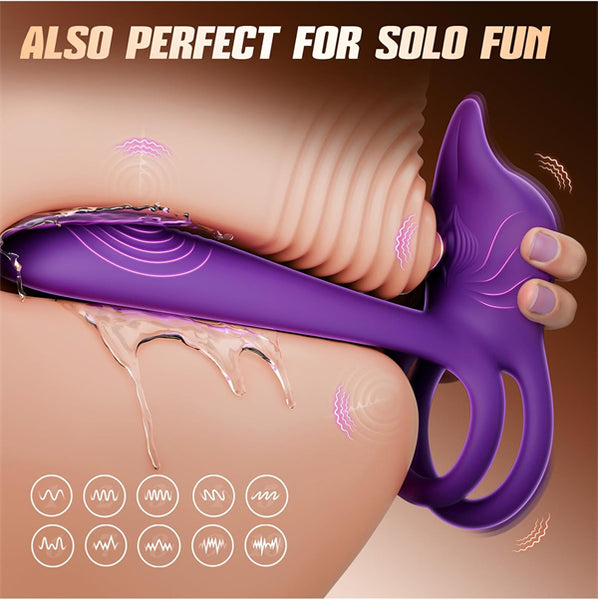 Dual Penis Ring Vibrator with Fox-Shaped Clitoral Stimulator