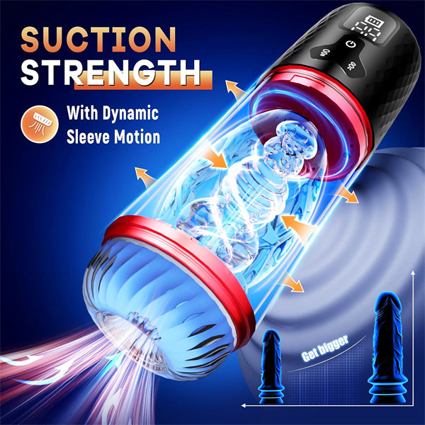 Male Sex Toys with Upgrade 9 Suction Vibration Transparent Licking Sleeve