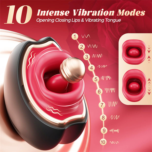 10 Modes Mouth-Shaped Black Biting Vibrators With Cover