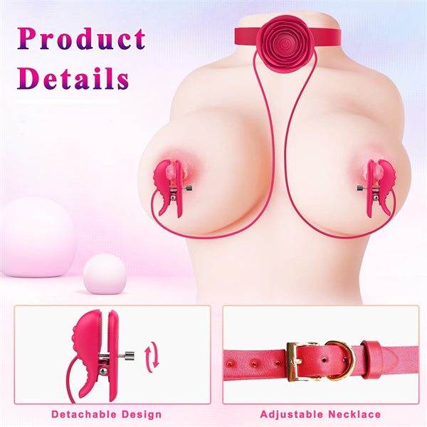 Nipple Toys Vibrator with BDSM Rose Necklace