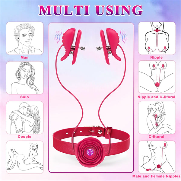 Nipple Toys Vibrator with BDSM Rose Necklace