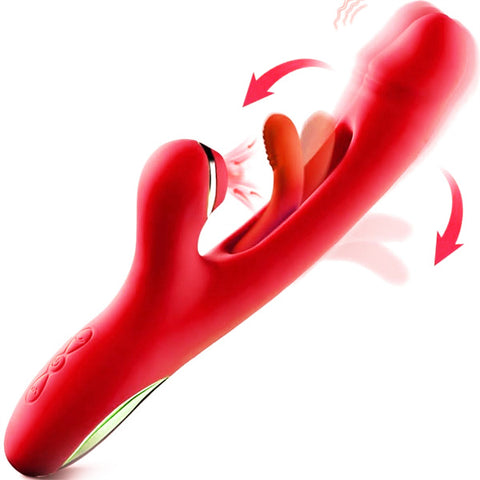 4IN1 Sucking & Flapping Rabbit Vibrator Red