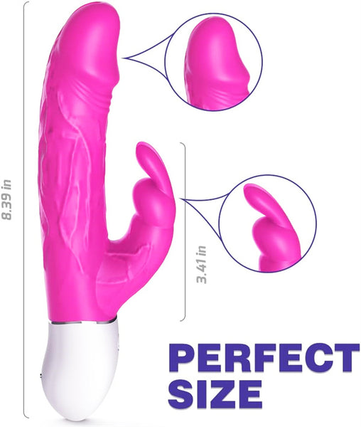 Realistic Rabbit Vibrator with Bunny Ears Hot Pink