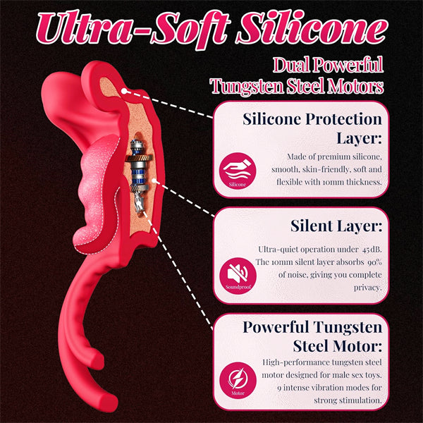 Realistic Tongue-Shape Clitoral Vibrator Cock Ring with 9 Vibration Modes