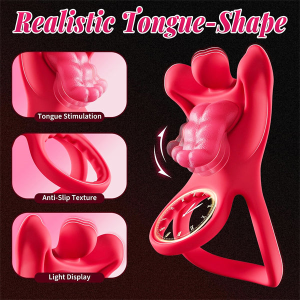 Realistic Tongue-Shape Clitoral Vibrator Cock Ring with 9 Vibration Modes