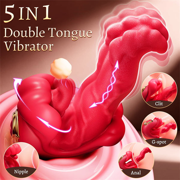 Rose Sex Toy Tongue Vibrator with Rotating Lips & Wriggling Dual Tongue
